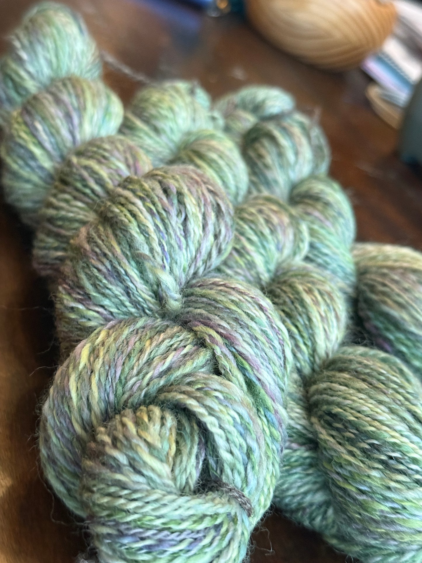 Handspun yarn: 2-ply Corriedale wool, “Greenwitch”