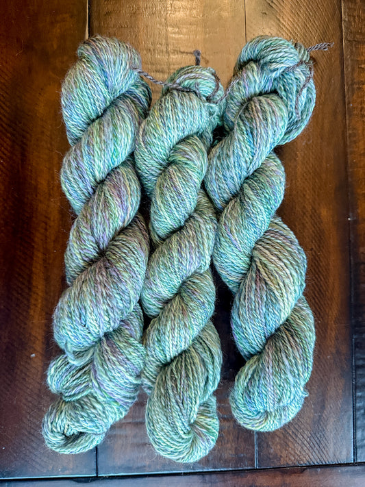 Handspun yarn: 2-ply Corriedale wool, “Greenwitch”