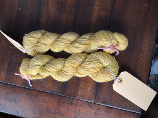 Handspun yarn: 2-ply Corriedale wool, “Elysium”