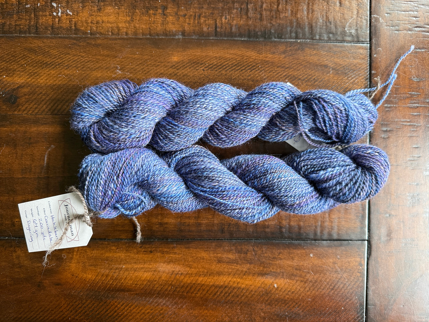 Handspun yarn: 2-ply Corriedale wool, “Huckleberry”