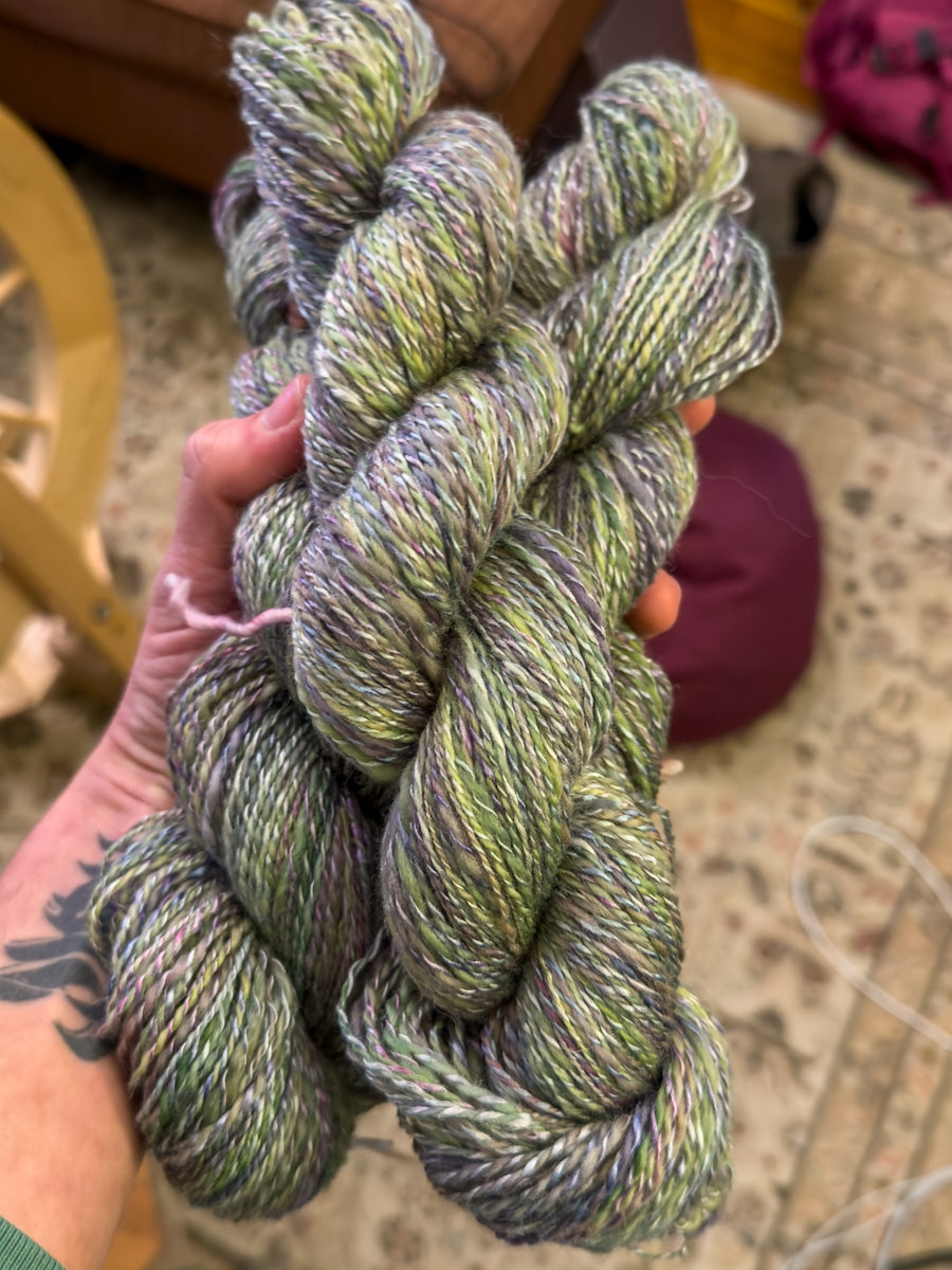 “Moorlands” Handspun Yarn, Tussah Silk/Corriedale Wool