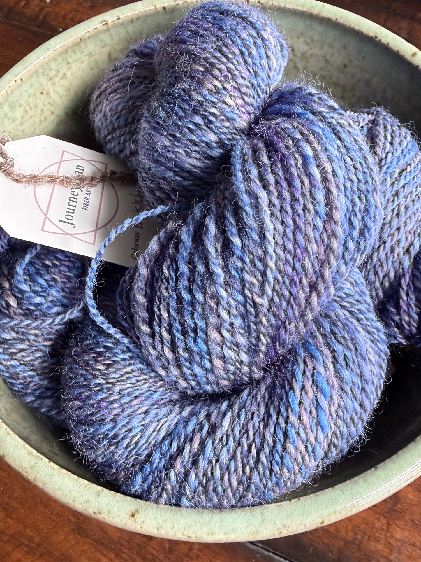 Handspun yarn: 2-ply Corriedale wool, “Huckleberry”