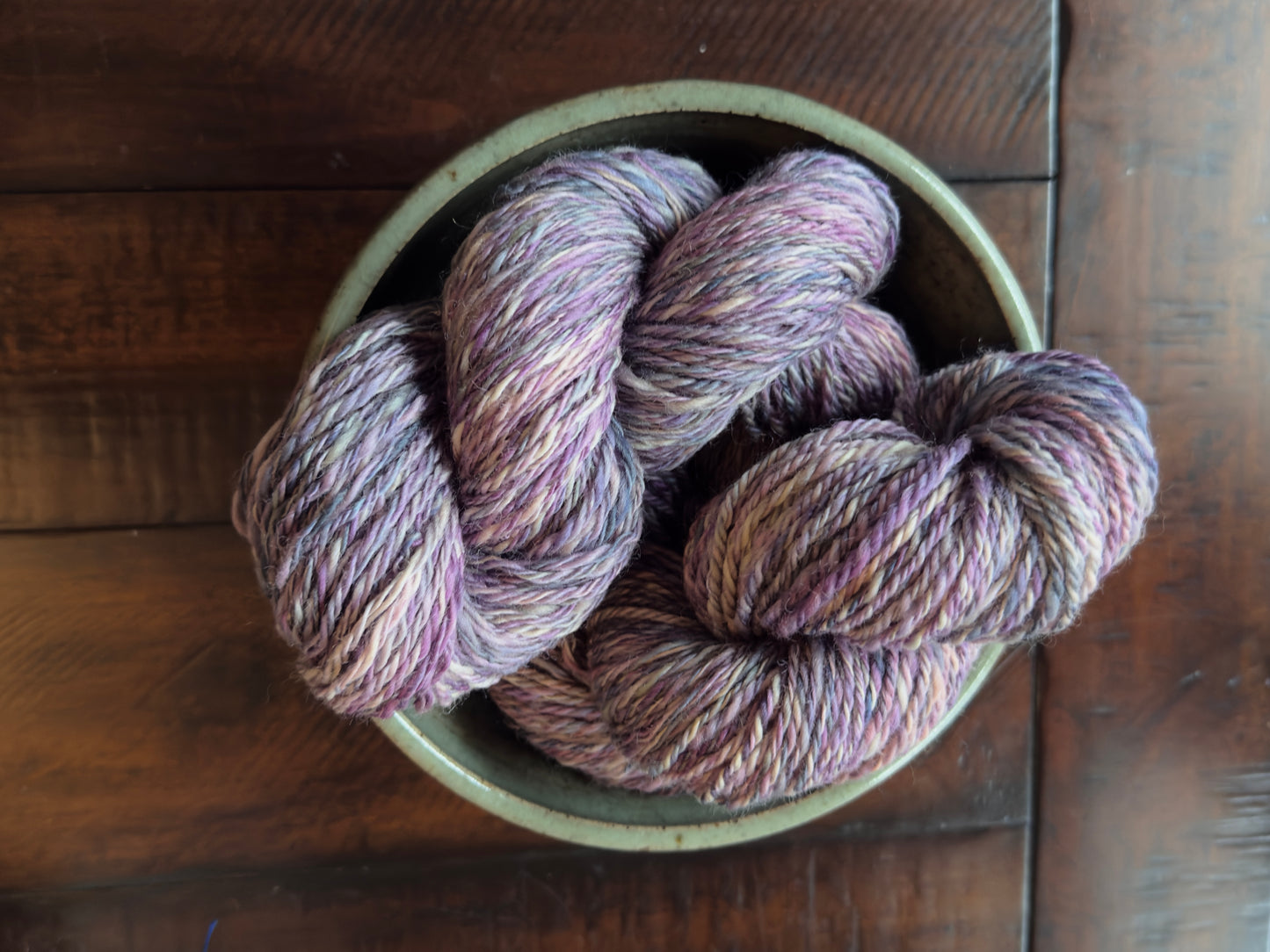 Handspun Yarn: 3-ply Corriedale wool, “Wisteria”