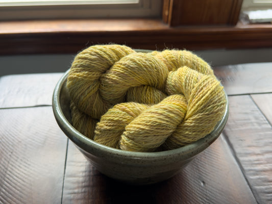 Handspun yarn: 2-ply Corriedale wool, “Elysium”