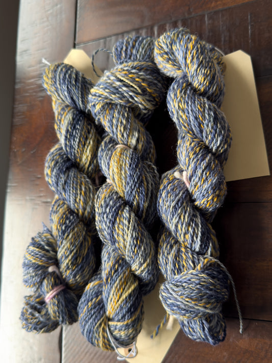 Handspun Yarn: 2-ply Corriedale wool, “Starry Night”