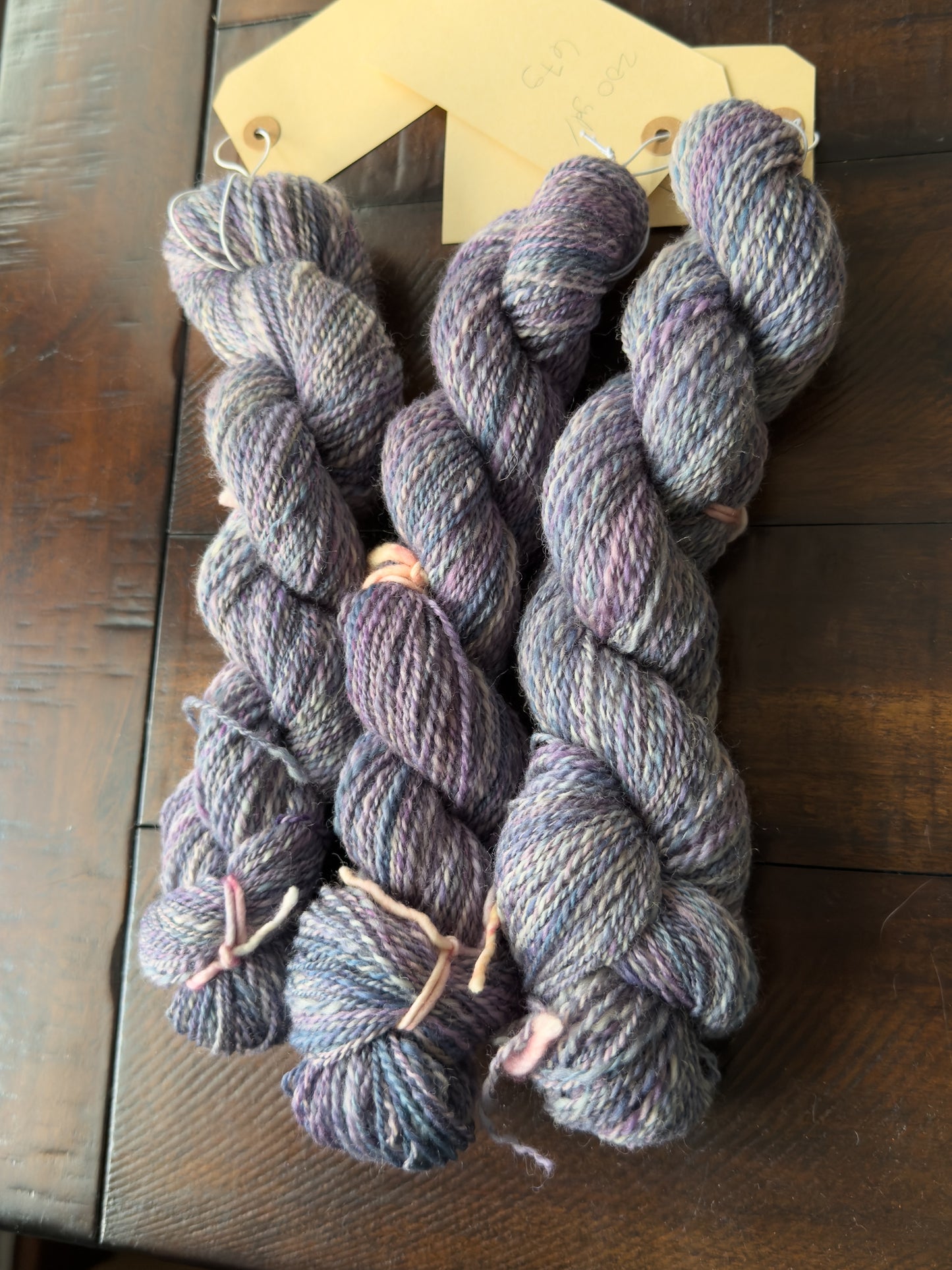 Handspun Yarn: 2-ply Corriedale wool, “Concord Grape”