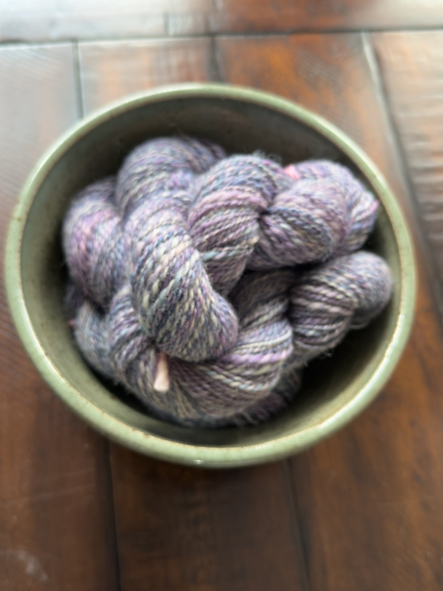Handspun Yarn: 2-ply Corriedale wool, “Concord Grape”